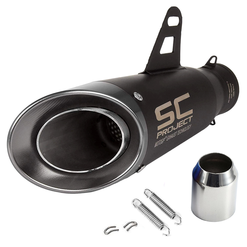 Universal SC Project Stainless Steel Black Cut Exhaust Silencer with Chrome Head 36-51 mm Muffler Pipe for all Bikes/ Motorcycle