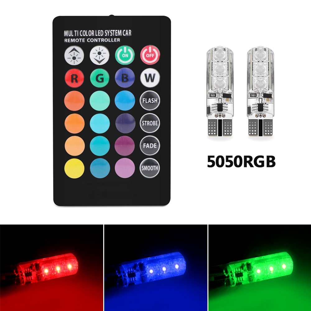 T10 RGB 6 SMD LED Car/ Bike Parking Lights Bulb with Remote Control 13