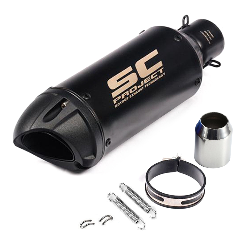 Universal SC Project Black Exhaust Silencer with Black Cap, 36-51mm Muffler Pipe for all Bikes/ Motorcycle