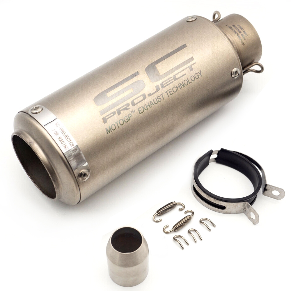 Universal SC Project Silver Matte Finish Exhaust Silencer Pipe 36-51mm Muffler Pipe for all Bikes/ Motorcycle