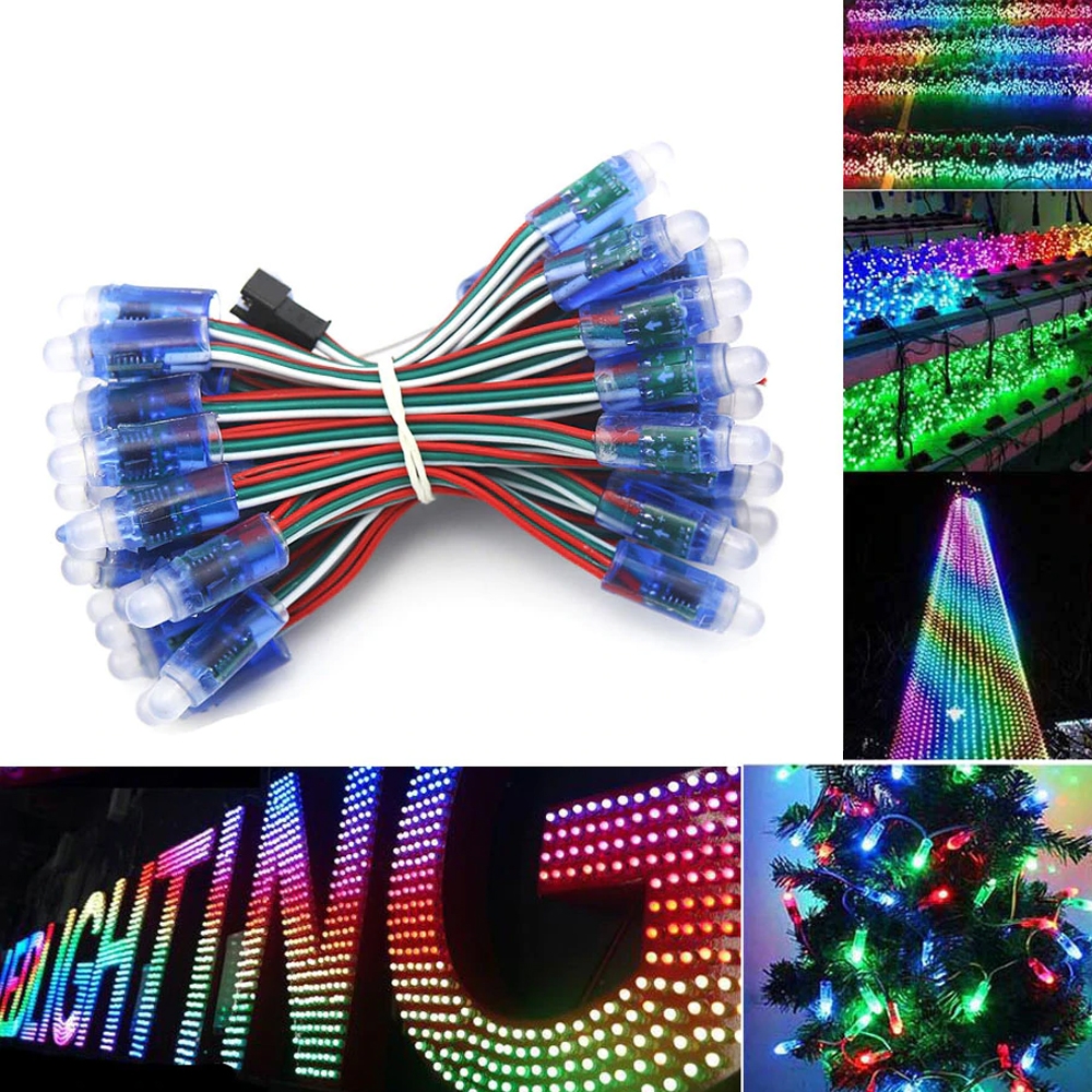 DC 5V 50Pcs/ Set Digital RGB Pixel Led Light Individually Addressable Waterproof Round Led Pixels Module Multicolor with LED Controller Adapter (1 Pcs RGB Led & 1 Pcs LED Controller with 5V DC Power Adapter)