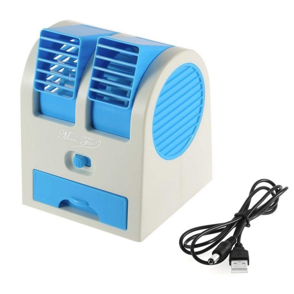 Mini Air Cooler Fan USB & Battery Powered Portable Dual Blower Desk Table Fan Bladeless (Multi Color)