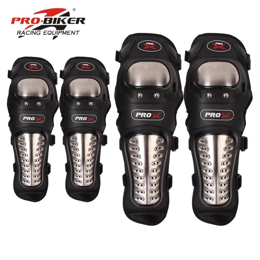 PRO-X Alloy Steel Adjustable Unisex Knee Shin and Elbow Guard Arm Protector for Riders and Outdoor Sports (Black, Set of 4)