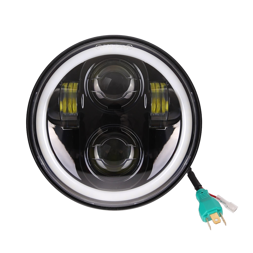 5.75 Inch 45W High Low Beam & White, Yellow DRL/ Halo, LED Headlight with H4 Connector for Bajaj Avenger DTS-i, Harley Davidson, Dyna Street Bob, Softail Breakout, Sportster Iron 883