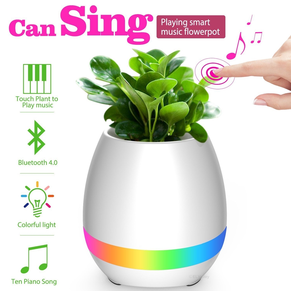 New K3 Smart Touch Music Flower Pots Bluetooth Speaker, Intelligent Real Plant Touch Play Flowerpot Colorful Light-long Time Play Bass Night Light