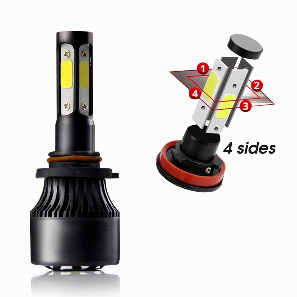 4 Sides COB S4 Headlight Conversion Bulb 36W H4 with Cooling Fan, 6500K White IP67 COB Bike/ Car LED Headlights High/ Low Beam Lamp Bulb