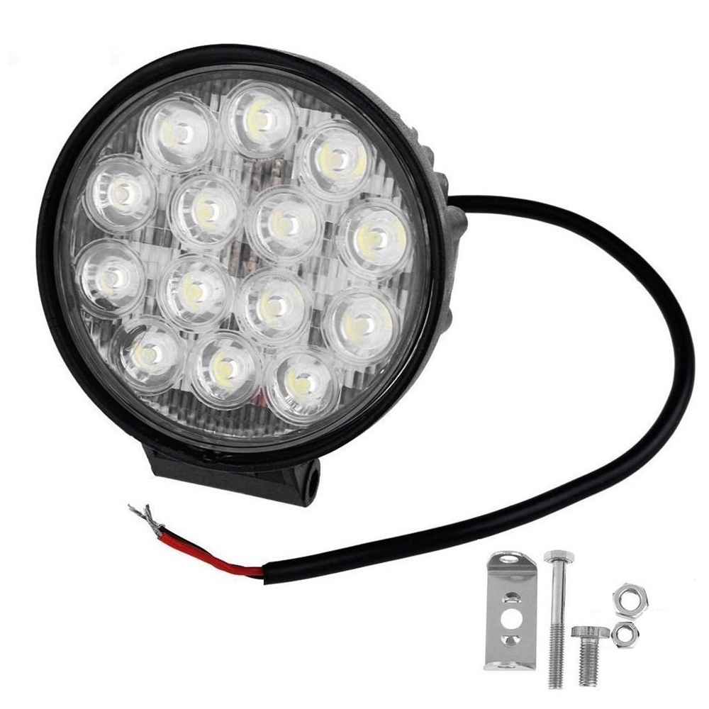 14 LED 42 Watt Round Fog Light 4 Inch Waterproof/ LED off Road/ Flood Light/ DRL Lamp with Mounting Brackets for Cars & Bikes, Royal Enfield, SUV, Truck, Boat (Set of 2)