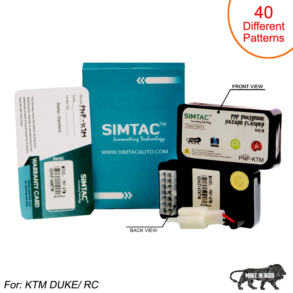 SIMTAC Hazard Flasher Module Adapter for KTM Duke/ KTM RC (Having 14 pin Connector), Waterproof, 40 Modes Patterns Plug & Play Hazard Flasher Module