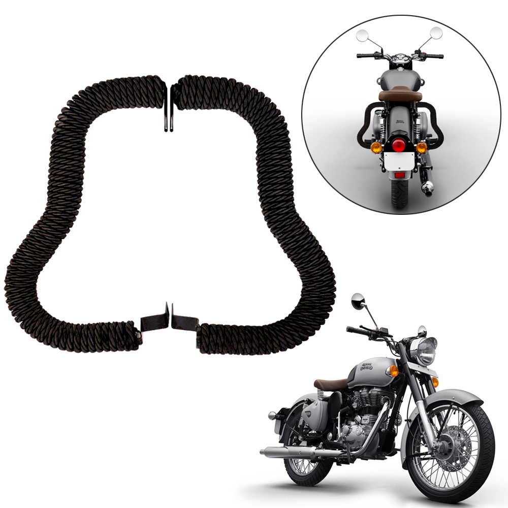 Heavy Duty Safety Rear Leg Guard Back Crash Guard with Strong Wrap (Black Rope) for Royal Enfield Bullet Classic 350/500, Standard 350/500, Electra, Desert Storm, Squadron Blue (Set of 2)