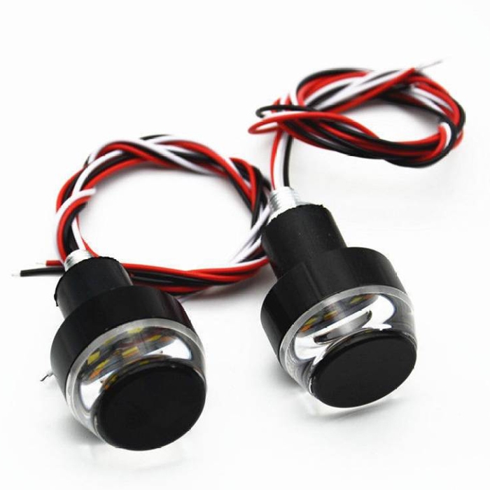 Universal 7/8” 22 mm Handlebar Yellow Turn Signal Indicators & White DRL, Handlebar Weight Grip Bar End LED Light