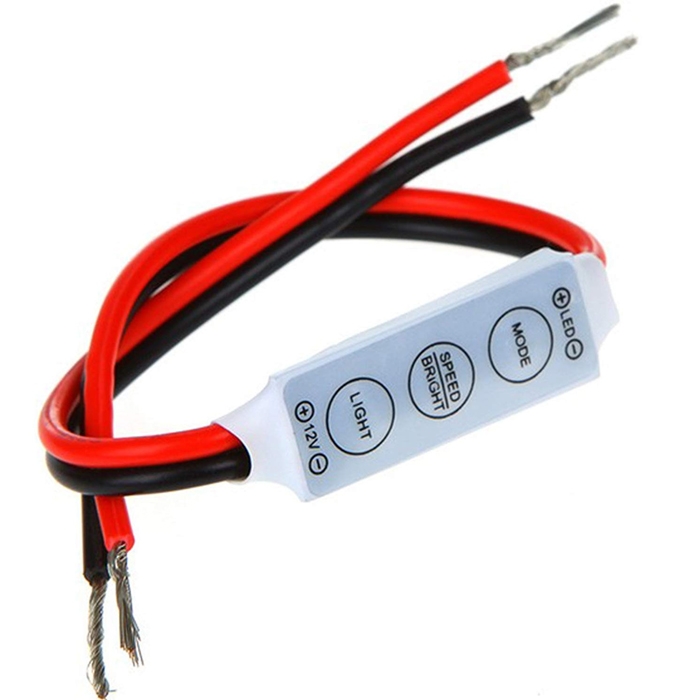 12V Mini LED Controller Dimmer 3 Keys 5 Modes for Single Color LED Strip SMD 3528/ 5050/ 5630/ 5730, Waterproof/ Non-waterproof (Set of 2)