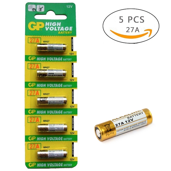 27A 12V Alkaline High Voltage Battery for Doorbell, Car Alarm, Car Remote Control, Key Fobs etc, 27AE 27MN A27 GP27A A27BP V27A VR27 L828 - (Pack of 5)