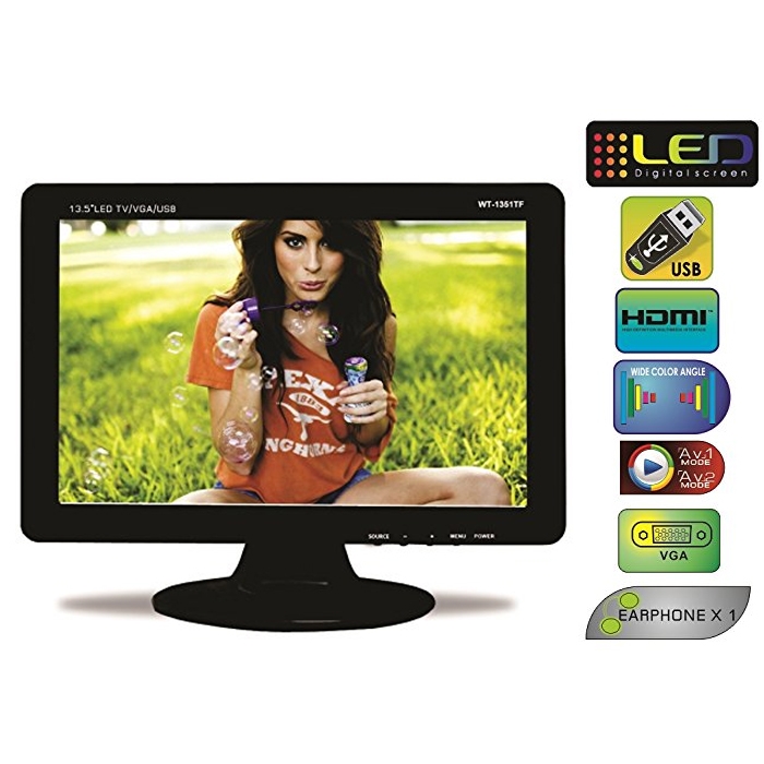 WORLDTECH 13.5 Inches HD LED TV (WTTFT1351) With USB/ HDMI/ Memory Card/ Camera/ AV INOUT/ VGA