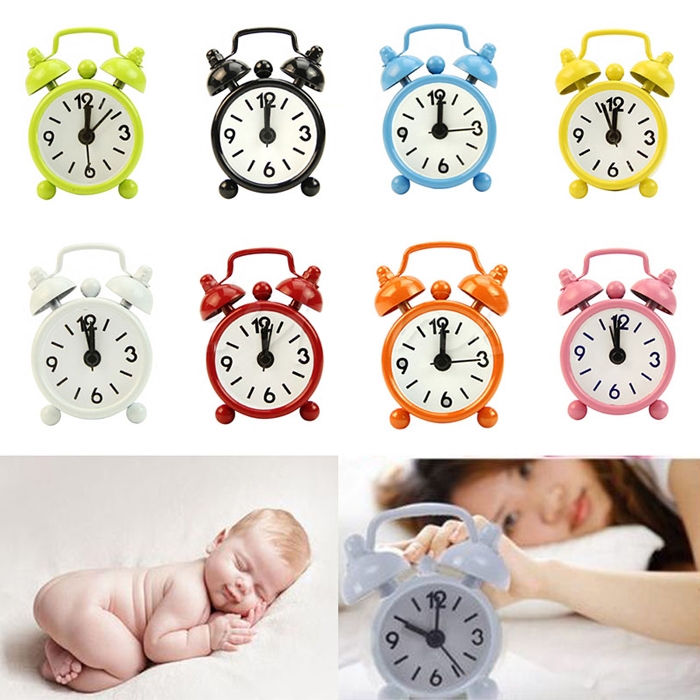 Portable Cute Mini Round Battery Alarm Clock Desktop Table Bedside Round Desk Alarm Clock Decor 4 Cm - Multi-Color