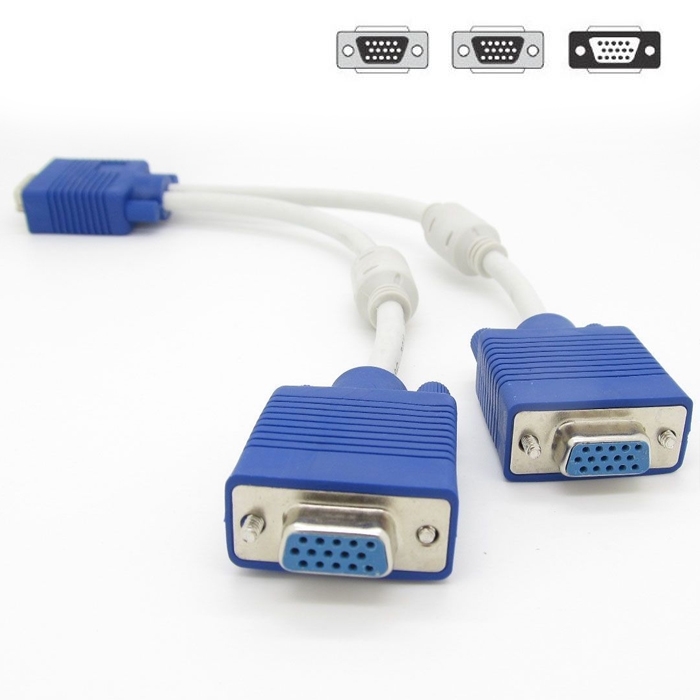 VGA 15 Pin PC SVGA/ VGA Male to Dual Female VGA Monitor Y Adapter Splitter Cable Connector