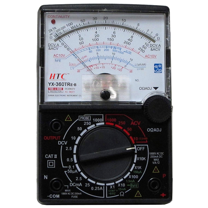 HTC Instrument YX-360 TRe-B Analog Multimeter with Mirror Scale/ Buzzer & LED/ Fuse Diode Protection/ Transistor/ 19-Range AC & DC