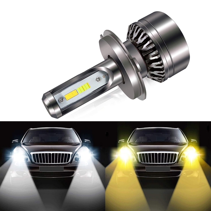 H4 Extremely Bright Dual Color White/ Yellow (6000K/ 3000K) 40W Led Headlight Kit 8000LM, M2 Anti-Flicker Led Fog Lamp Bulbs, DC 12~36 Volt