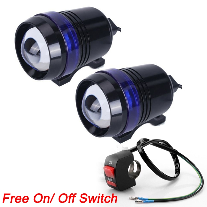 U3 Projector Lamp CREE LED 3 Mode Light Headlight Driving Fog Spot Lamp for Royal Enfield & All Bikes (Black, Pack of 2)