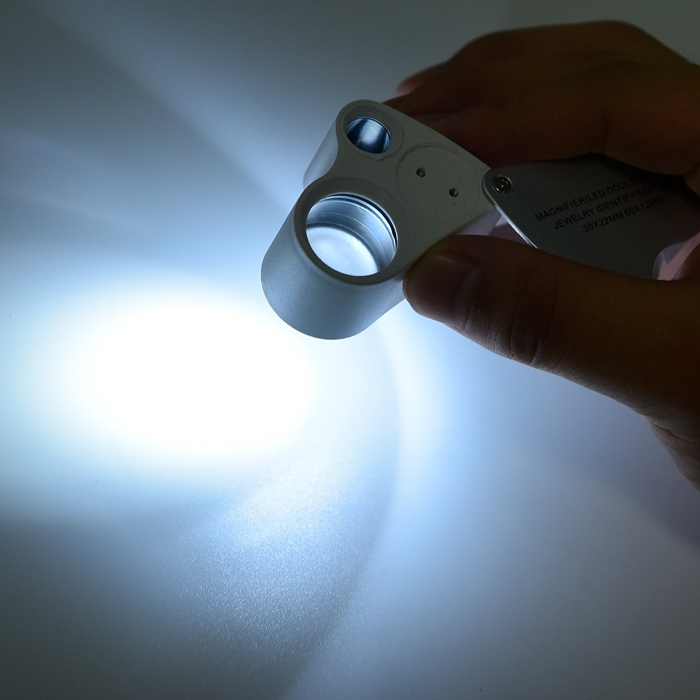 30X 60X Pocket Folding LED Illuminated Dual Lens Jewelers Loupe