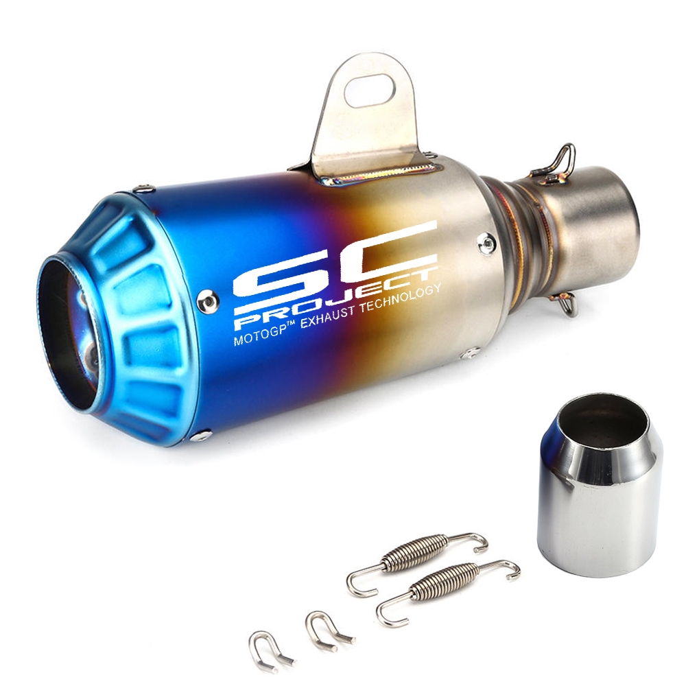 Universal SC Project Small Rainbow Blue Head (Rocket) Exhaust Silencer, 36-51mm Muffler Pipe for all Bike for all Bikes/ Motorcycle