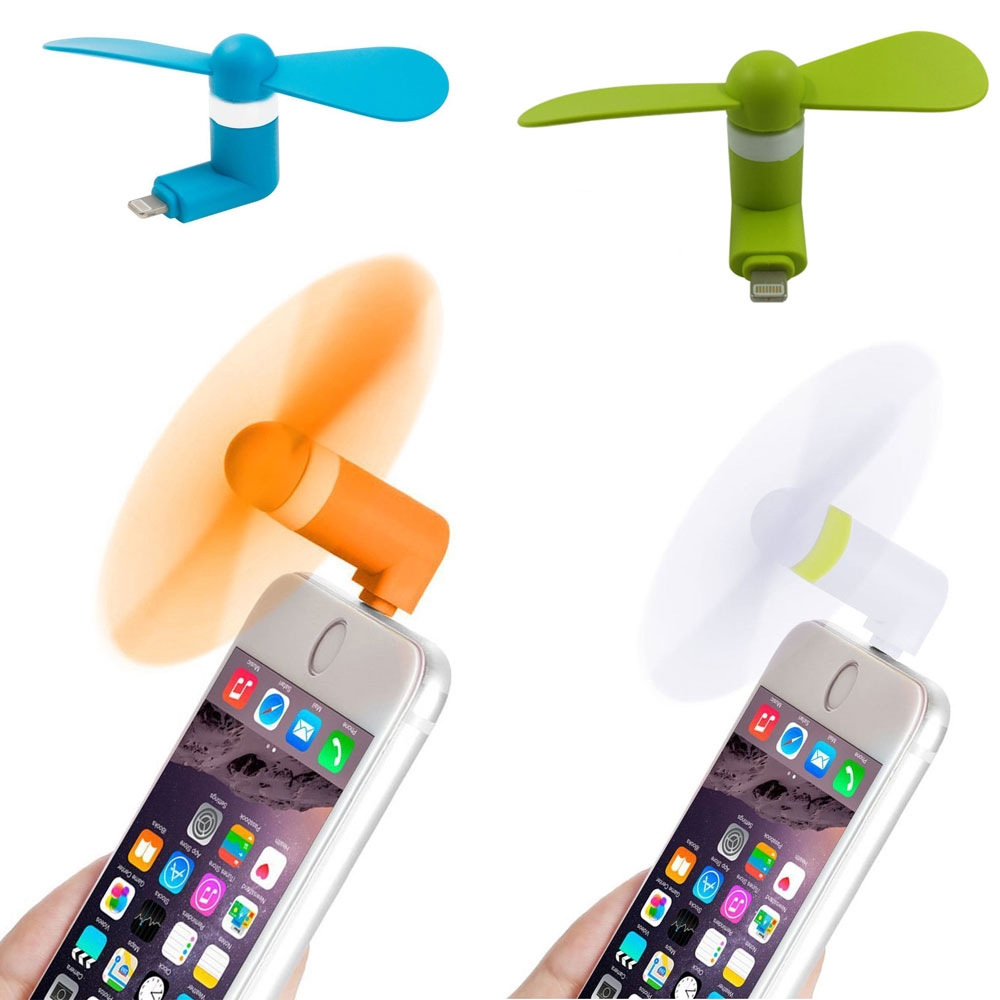 Portable OTG Mini USB Fan, Large Wind Cooling Fan for Apple iPhone 5, 5s, 5c, 6, 6s, 7 & iPad, Multi-Colors (Pack of 2)