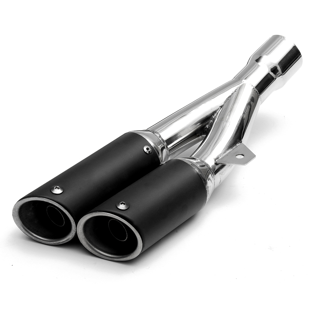 Universal Chrome Matt Black Stainless Steel Double Twin Tip Tailpipe Exhaust Silencer with 36-51mm Muffler Pipe for all Bikes/ Motorcycle