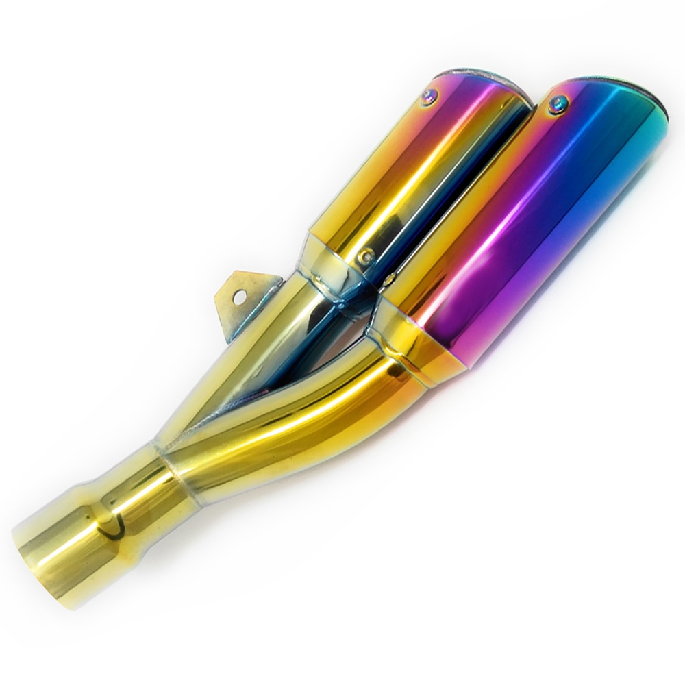Universal Multicolour Stainless Steel Double Twin Tip Tailpipe Exhaust Silencer with 36-51mm Muffler Pipe for all Bikes/ Motorcycle
