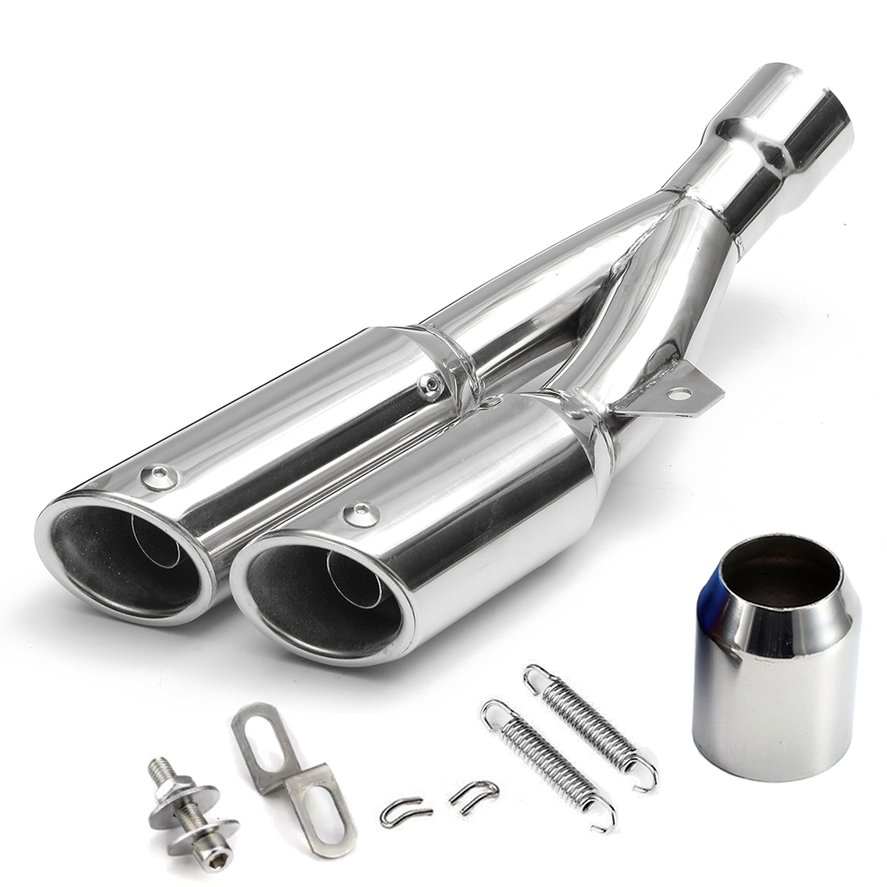 Universal Chrome Stainless Steel Double Twin Tip Tailpipe Exhaust Silencer with 36-51mm Muffler Pipe for all Bikes/ Motorcycle