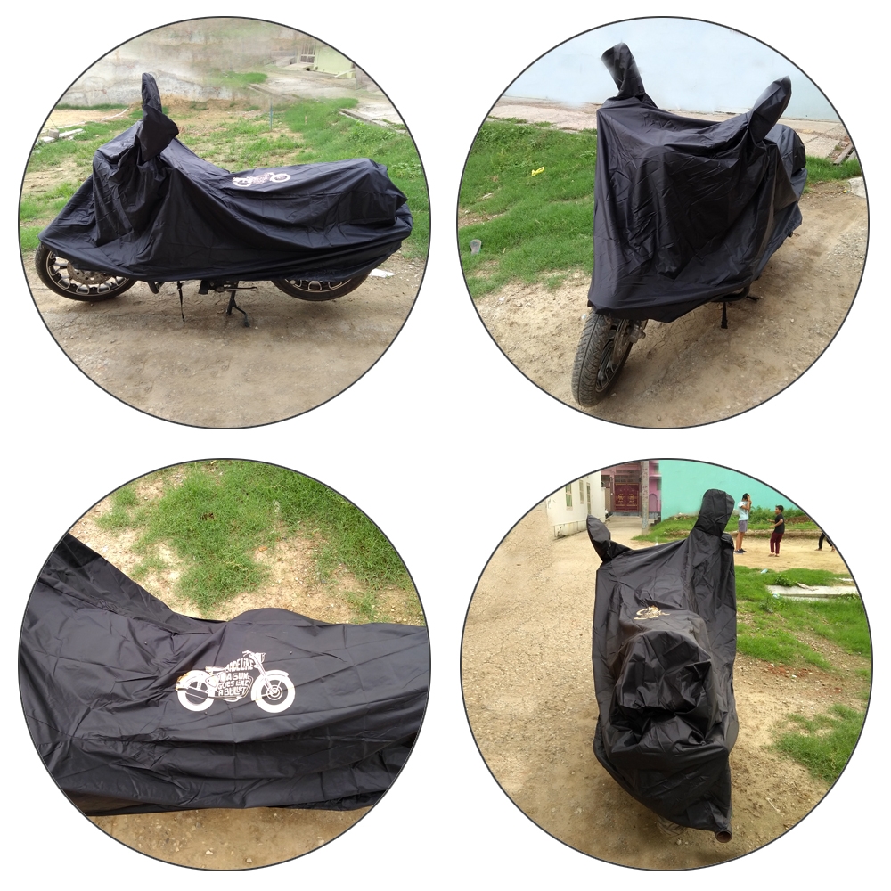 Heavy Duty Royal Enfield Bullet Body Cover with Mirror Pockets Waterproof Rain UV Dust Prevention Dust proof Covering Covers for Royal Enfield all Model Bikes Black