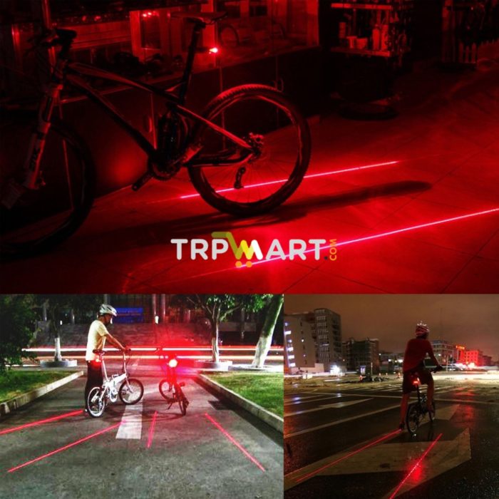 Red 2 Laser 5 LED Cycling Rear Tail Light Bicycle Bike Flash Safety Warning Lamp