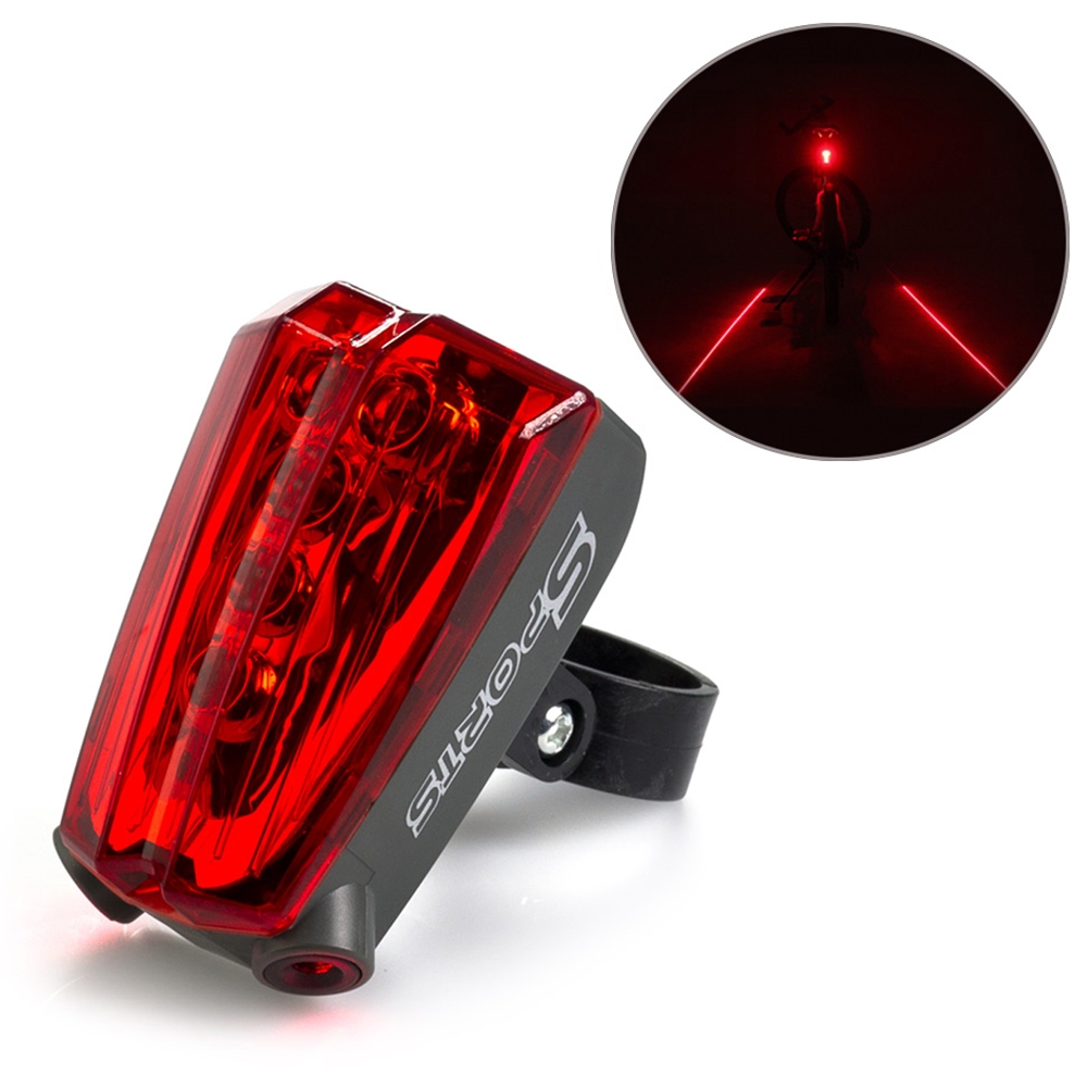 Sports Cycle Light 5 LED 2 Laser Beams Bike Bicycle Laser Tail Light 5 Flash Mode, Waterproof 5 LED Cycling Rear Light, Bike Tail Lamp