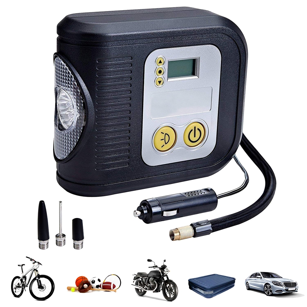 Portable 12V Digital Tyre Inflator Auto Cut off Air Compressor with LED  Light Torch & 3 Different Nozzle (80 PSI)